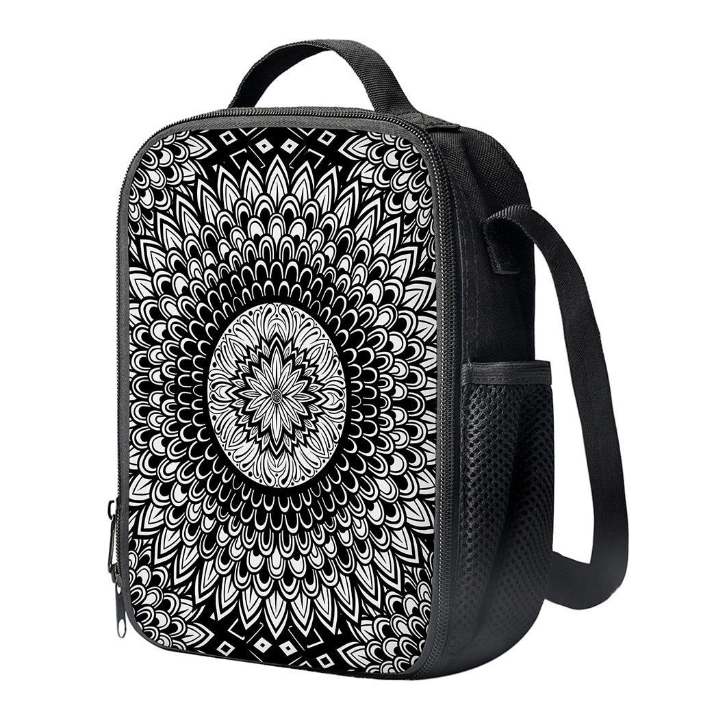 Black And White Mandala Print Crossbody Lunch Bag
