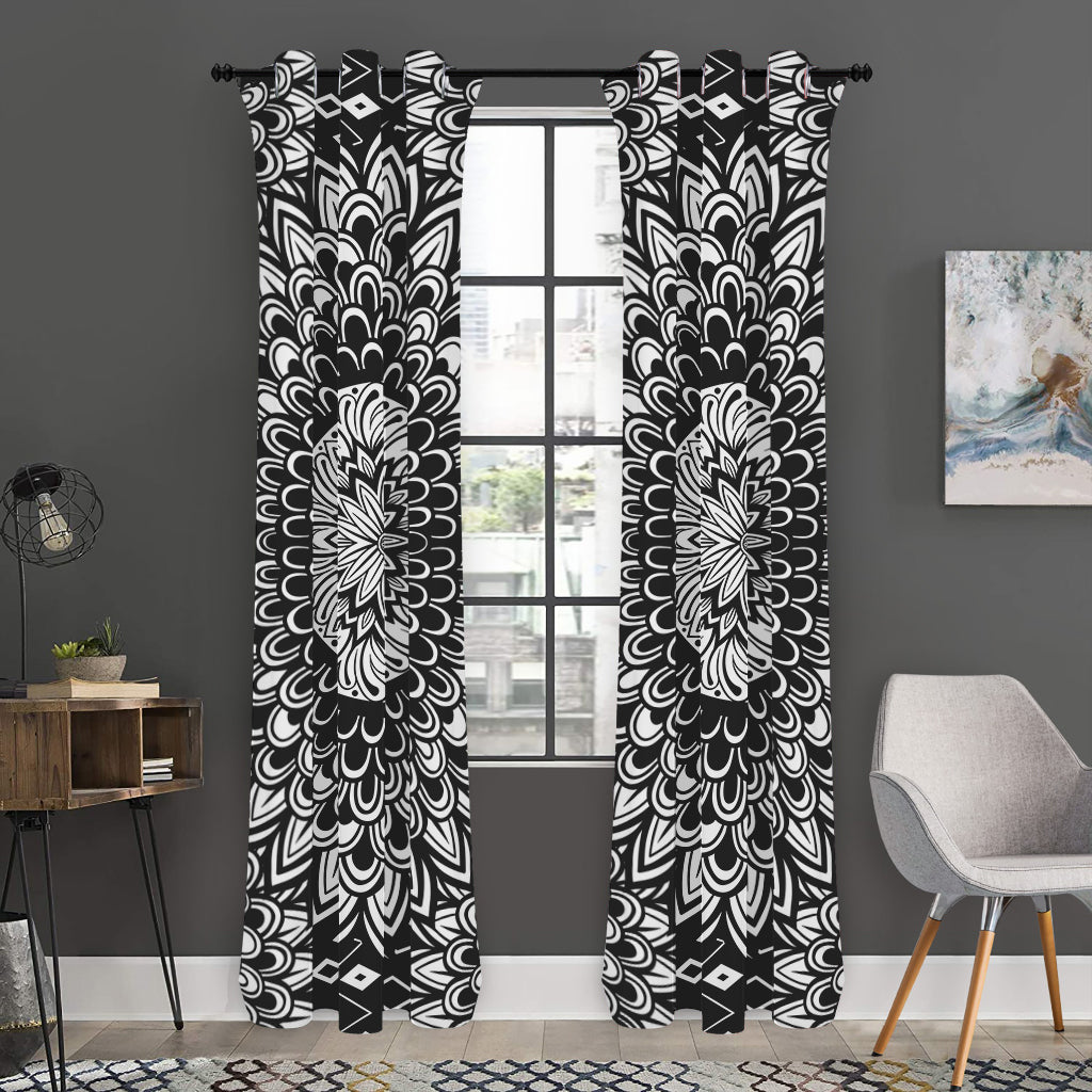 Black And White Mandala Print Curtain
