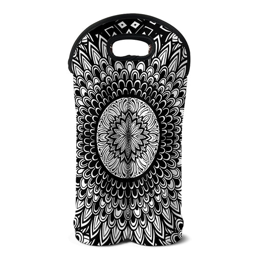 Black And White Mandala Print Double Neoprene Wine Tote