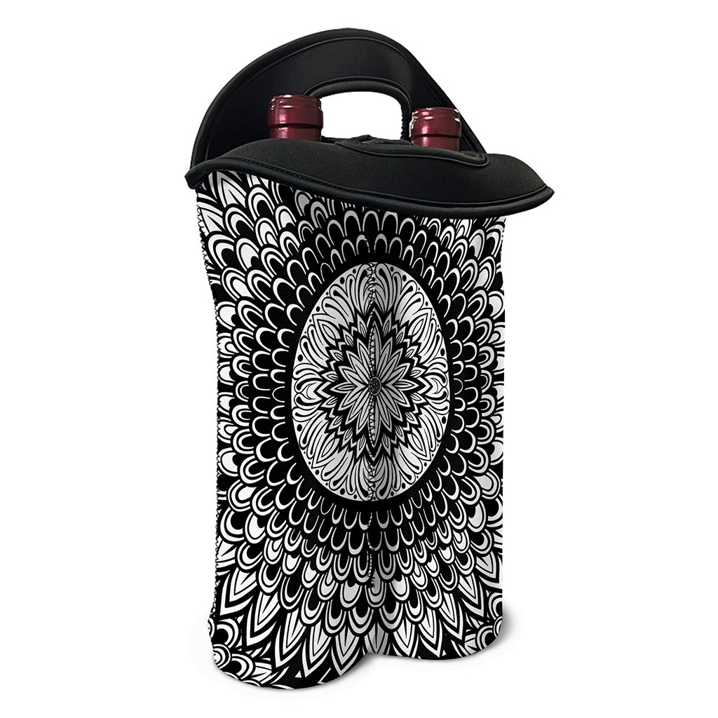 Black And White Mandala Print Double Neoprene Wine Tote