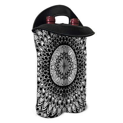 Black And White Mandala Print Double Neoprene Wine Tote