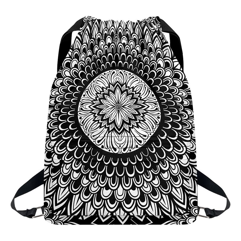 Black And White Mandala Print Drawstring Backpack