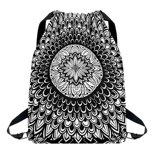 Black And White Mandala Print Drawstring Backpack