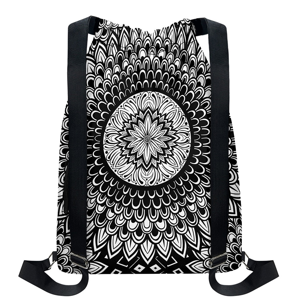 Black And White Mandala Print Drawstring Backpack
