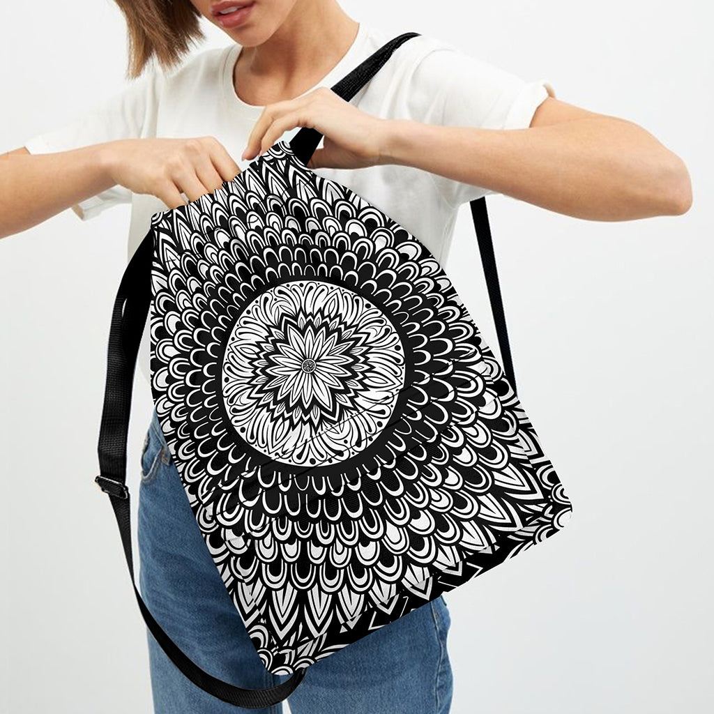 Black And White Mandala Print Drawstring Backpack
