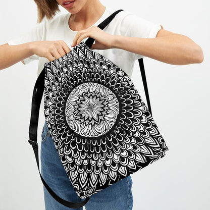 Black And White Mandala Print Drawstring Backpack