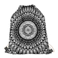 Black And White Mandala Print Drawstring Bag