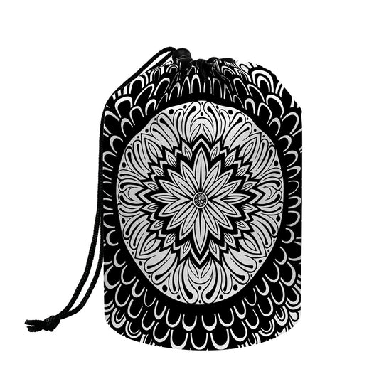 Black And White Mandala Print Drawstring Makeup Bag