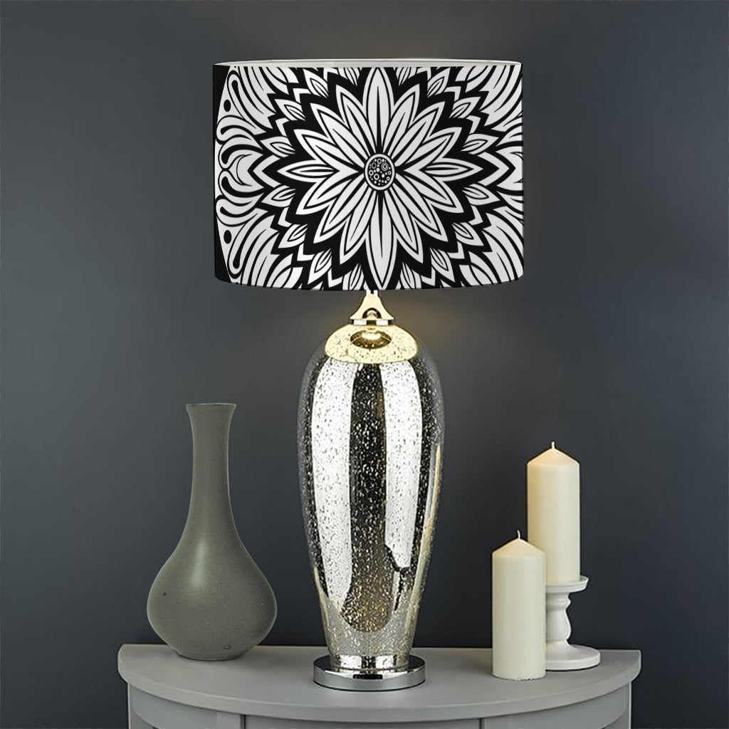 Black And White Mandala Print Drum Lamp Shade