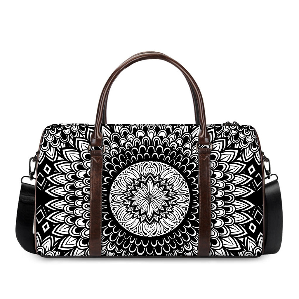 Black And White Mandala Print Duffle Bag