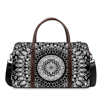 Black And White Mandala Print Duffle Bag