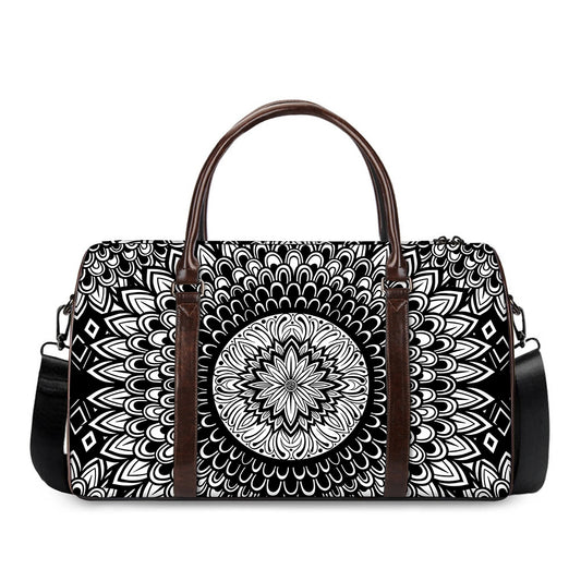Black And White Mandala Print Duffle Bag