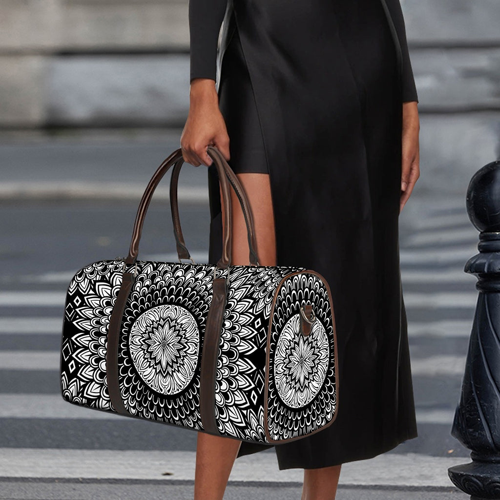 Black And White Mandala Print Duffle Bag