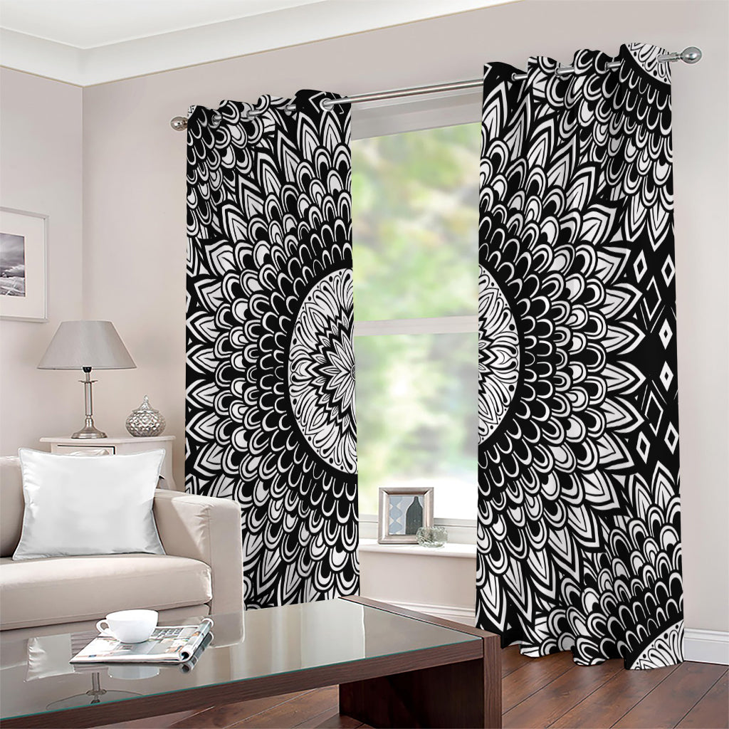 Black And White Mandala Print Extra Wide Grommet Curtains