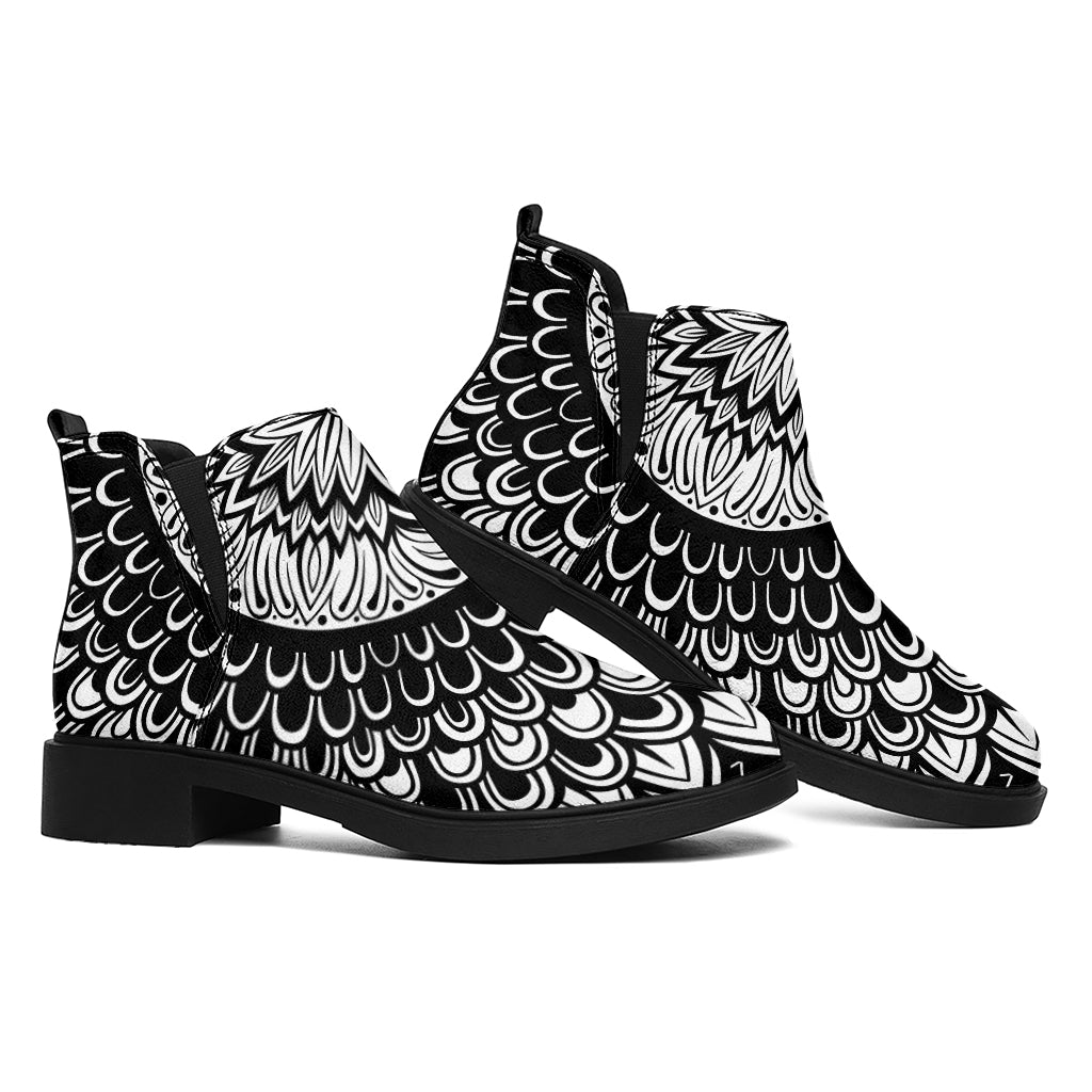 Black And White Mandala Print Flat Ankle Boots