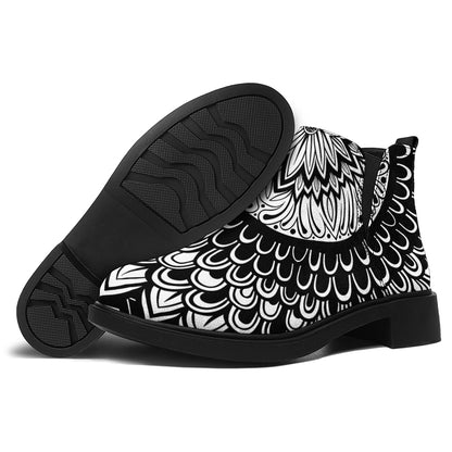 Black And White Mandala Print Flat Ankle Boots