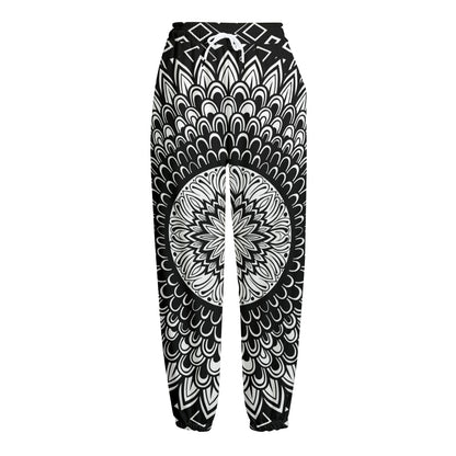 Black And White Mandala Print Fleece Lined Knit Pants