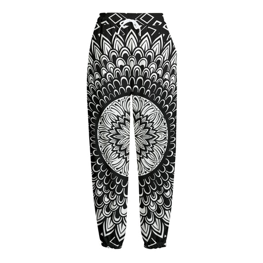 Black And White Mandala Print Fleece Lined Knit Pants