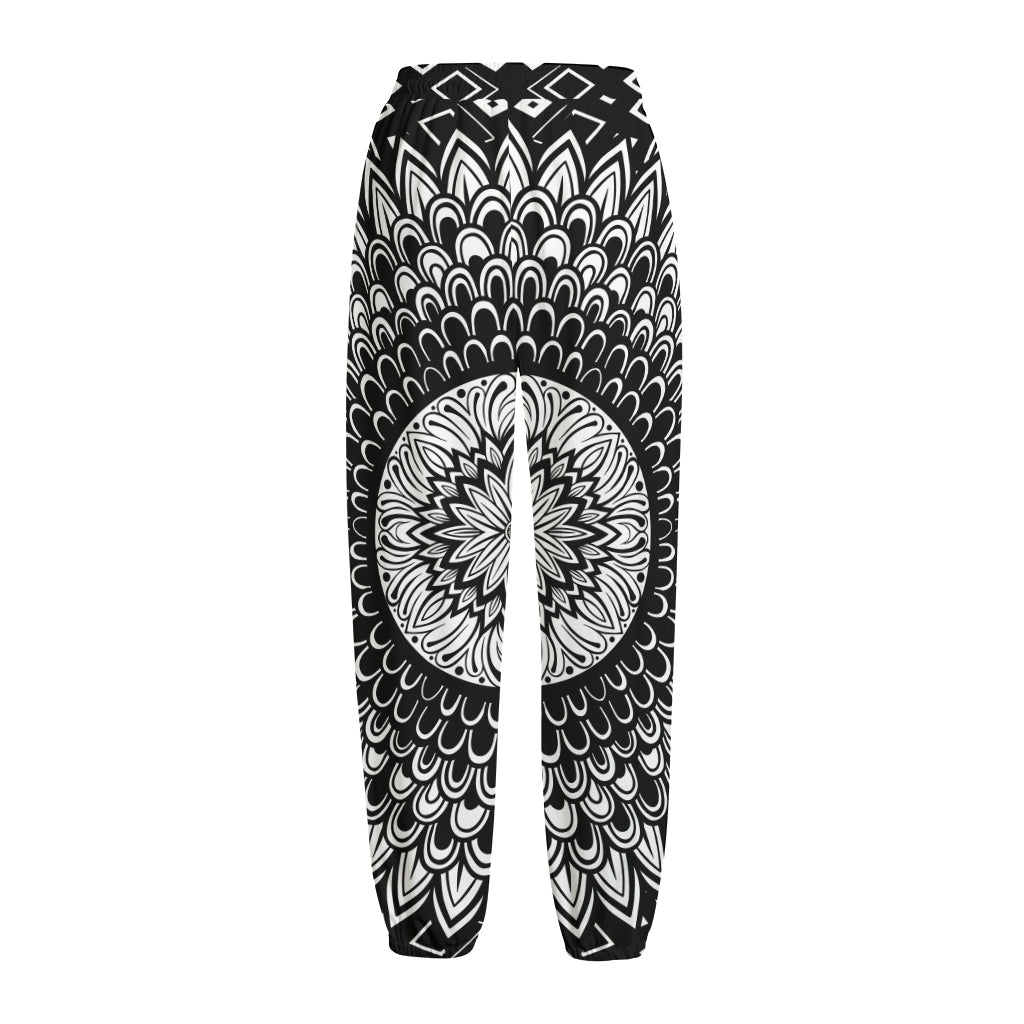 Black And White Mandala Print Fleece Lined Knit Pants