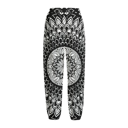Black And White Mandala Print Fleece Lined Knit Pants