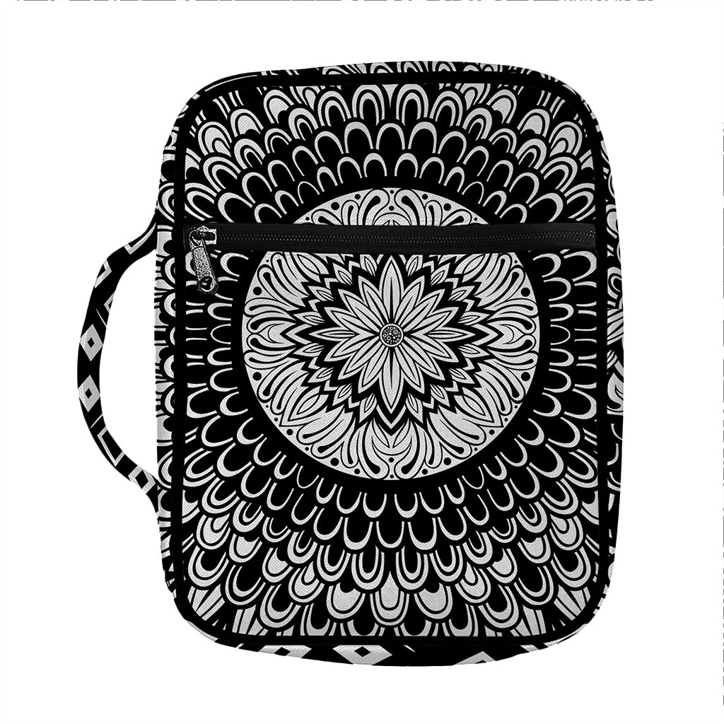 Black And White Mandala Print Front Pocket Bible Bag