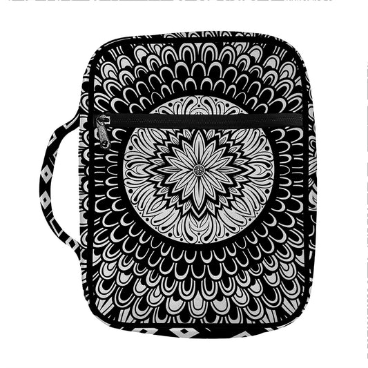 Black And White Mandala Print Front Pocket Bible Bag