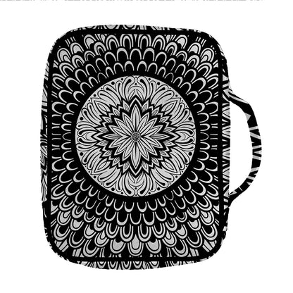 Black And White Mandala Print Front Pocket Bible Bag