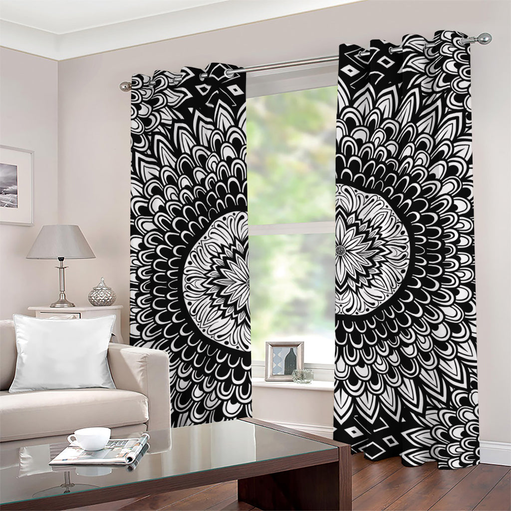 Black And White Mandala Print Grommet Curtains