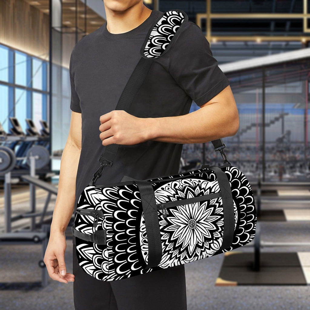 Black And White Mandala Print Gym Bag