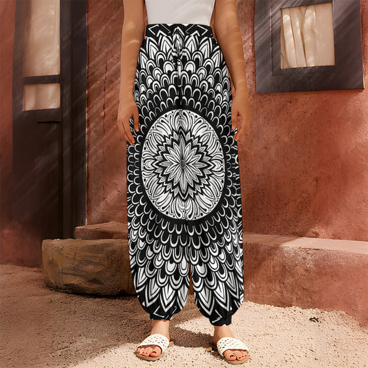 Black And White Mandala Print Harem Pants
