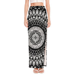 Black And White Mandala Print High Slit Maxi Skirt