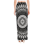 Black And White Mandala Print High Slit Maxi Skirt