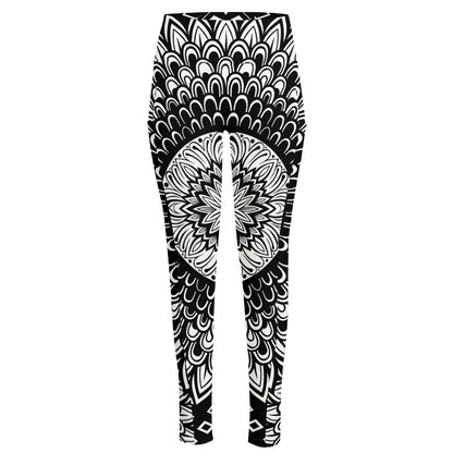 Black And White Mandala Print High-Waisted Pocket Leggings