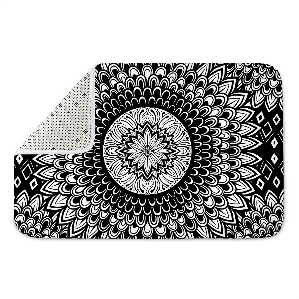 Black And White Mandala Print Indoor Door Mat