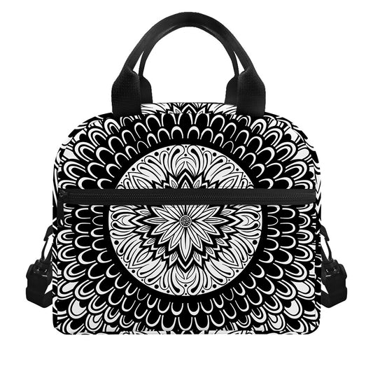 Black And White Mandala Print Insulated Lunch Bag