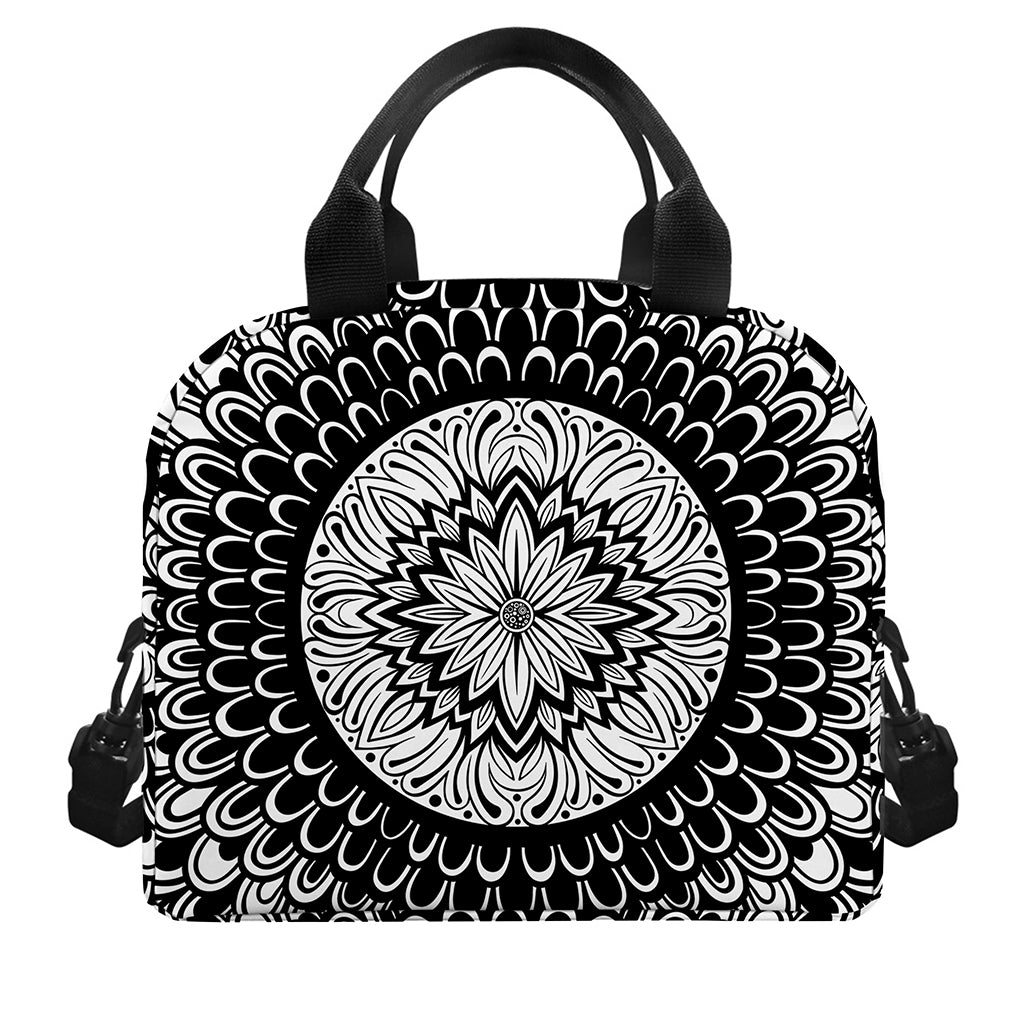 Black And White Mandala Print Insulated Lunch Bag