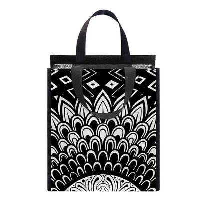 Black And White Mandala Print Insulated Lunch Tote