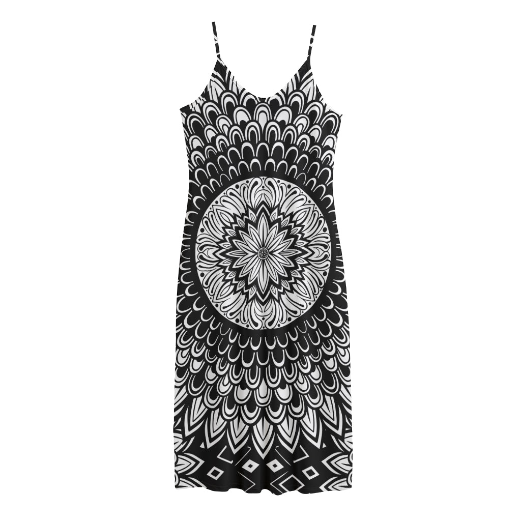 Black And White Mandala Print Jersey Midi Cami Dress