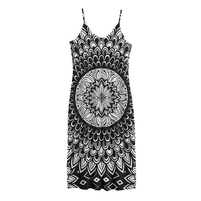 Black And White Mandala Print Jersey Midi Cami Dress