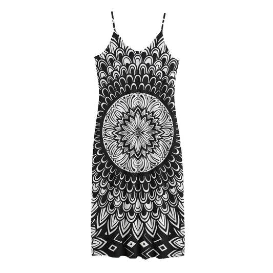 Black And White Mandala Print Jersey Midi Cami Dress