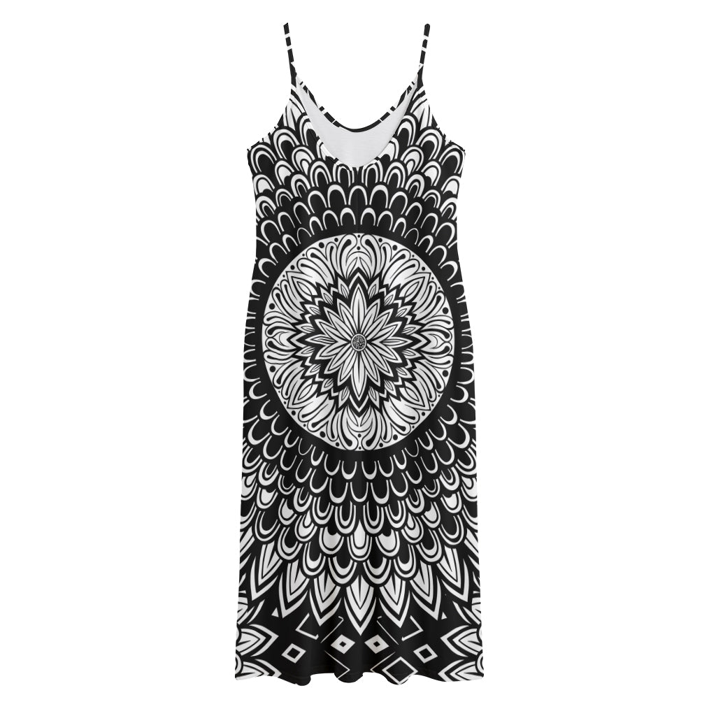 Black And White Mandala Print Jersey Midi Cami Dress