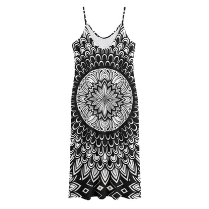 Black And White Mandala Print Jersey Midi Cami Dress