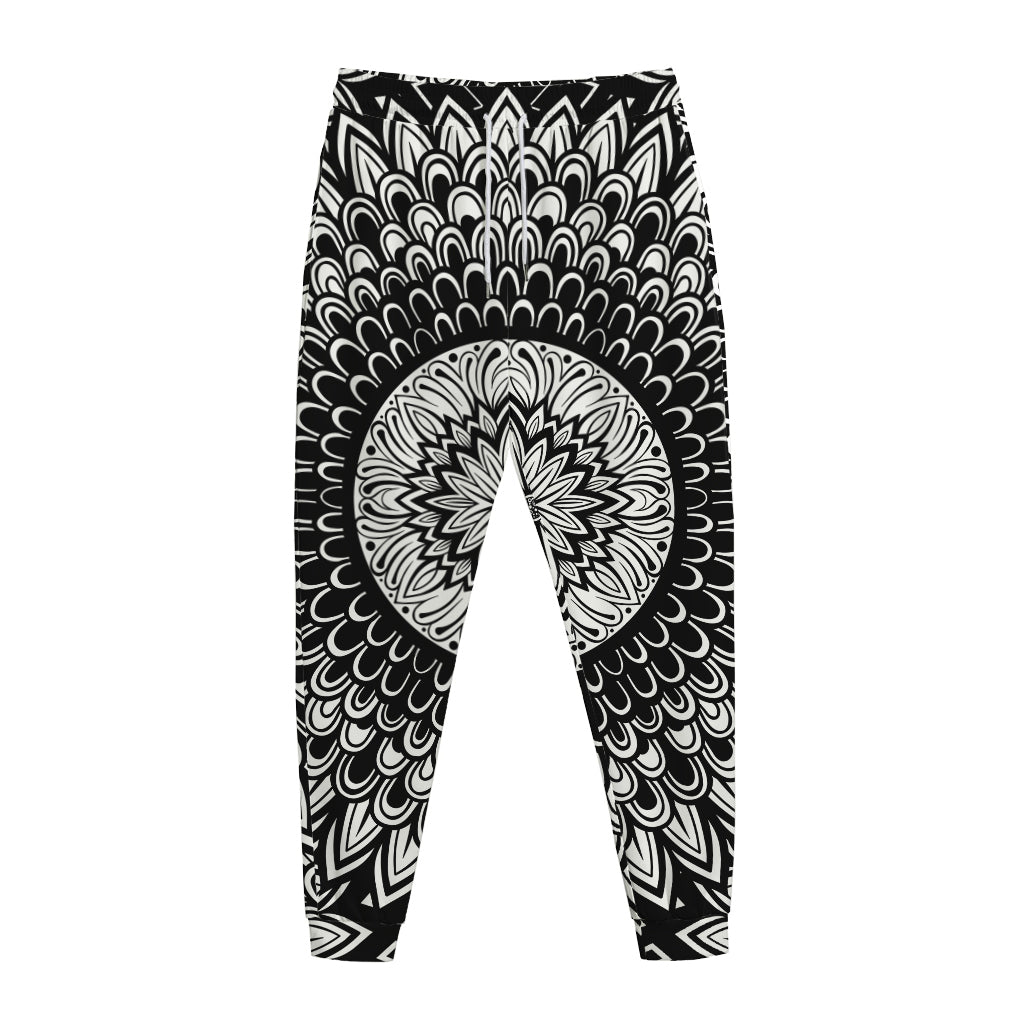 Black And White Mandala Print Jogger Pants