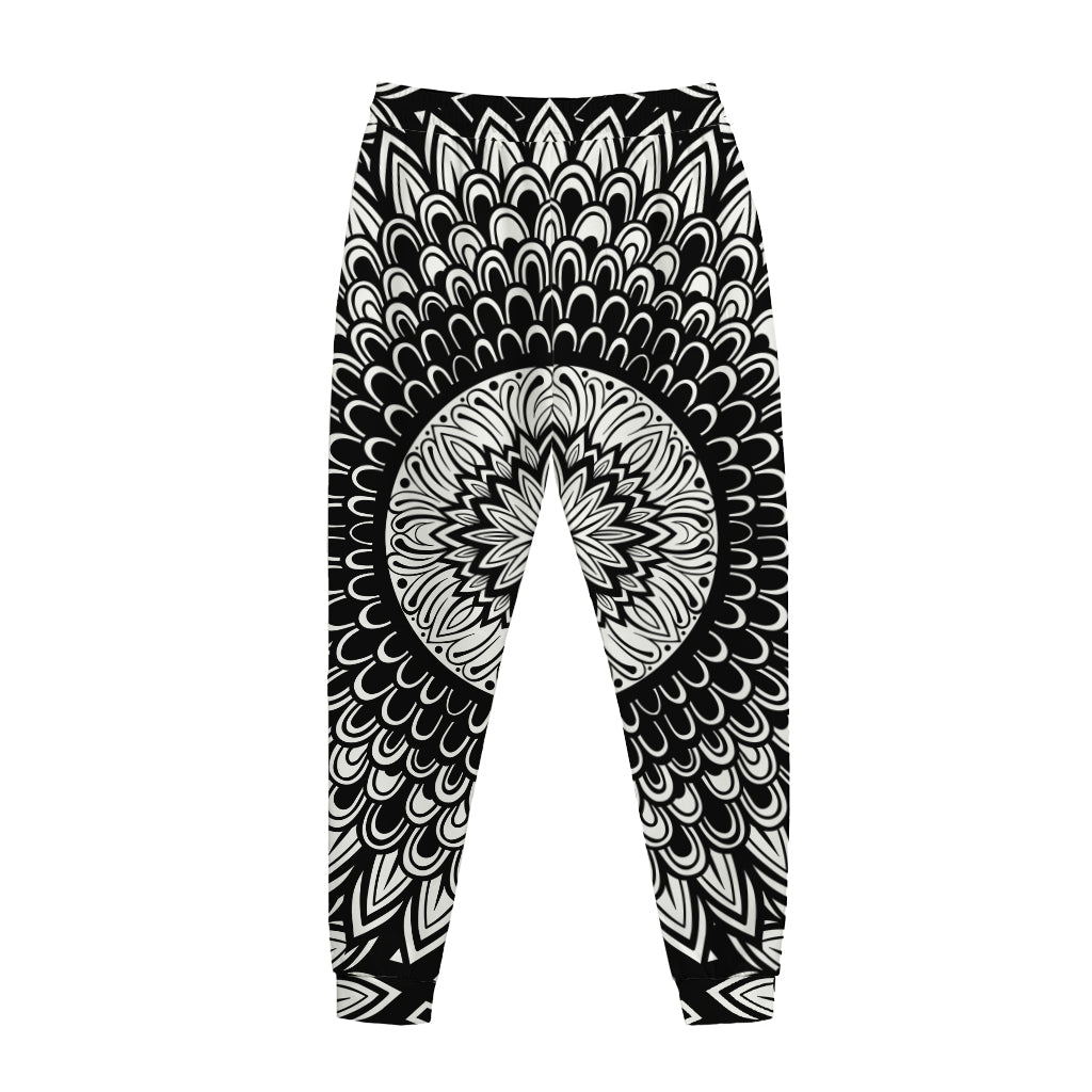 Black And White Mandala Print Jogger Pants