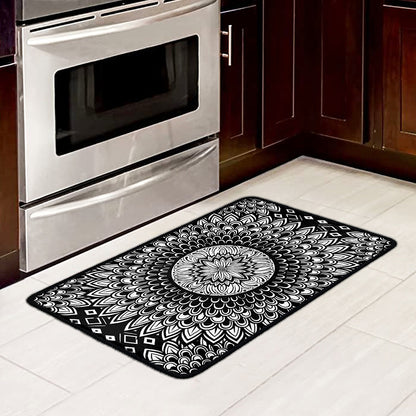 Black And White Mandala Print Kitchen Mat
