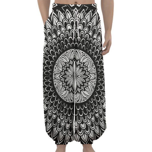 Black And White Mandala Print Lantern Pants