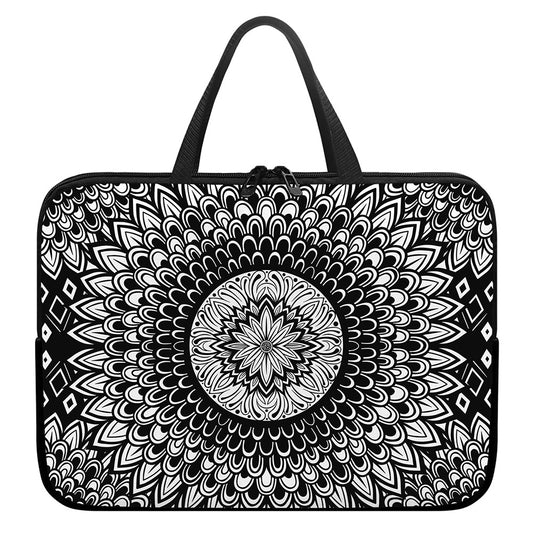 Black And White Mandala Print Laptop Sleeve With Handle