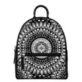 Black And White Mandala Print Leather Backpack
