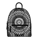Black And White Mandala Print Leather Backpack