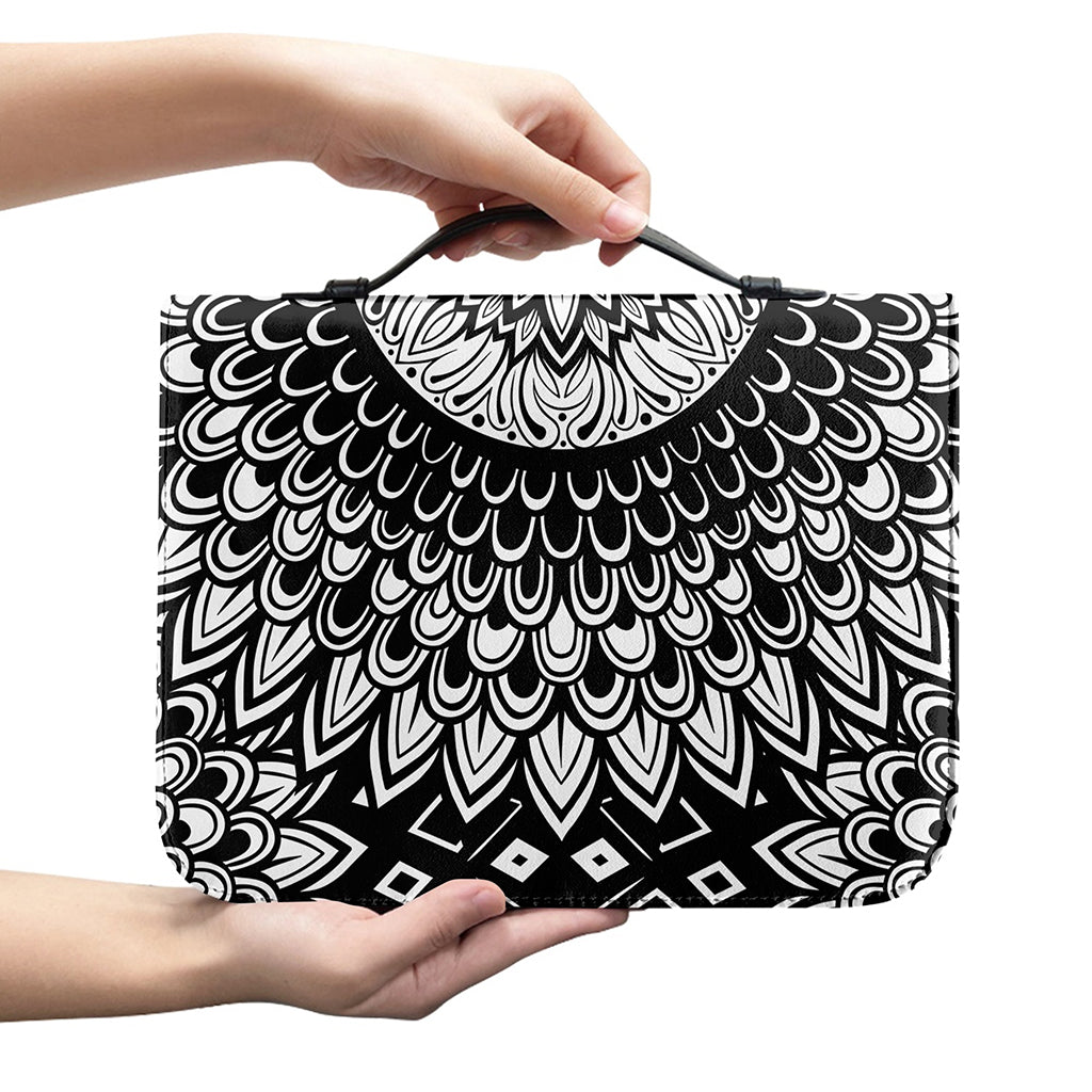 Black And White Mandala Print Leather Bible Cover
